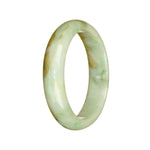 Real Grade A White Green and Brown Pattern Burmese Jade Bangle - 54mm Half Moon