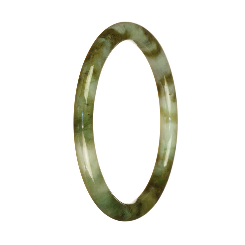 Genuine Type A Green and White Pattern Traditional Jade Bangle Bracelet - 61mm Petite Round