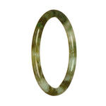 A delicate and elegant jade bangle bracelet, featuring a beautiful green and white pattern. Made from high-quality Burmese jade, this petite round bracelet measures 61mm in diameter. Perfect for adding a touch of natural beauty to any outfit.