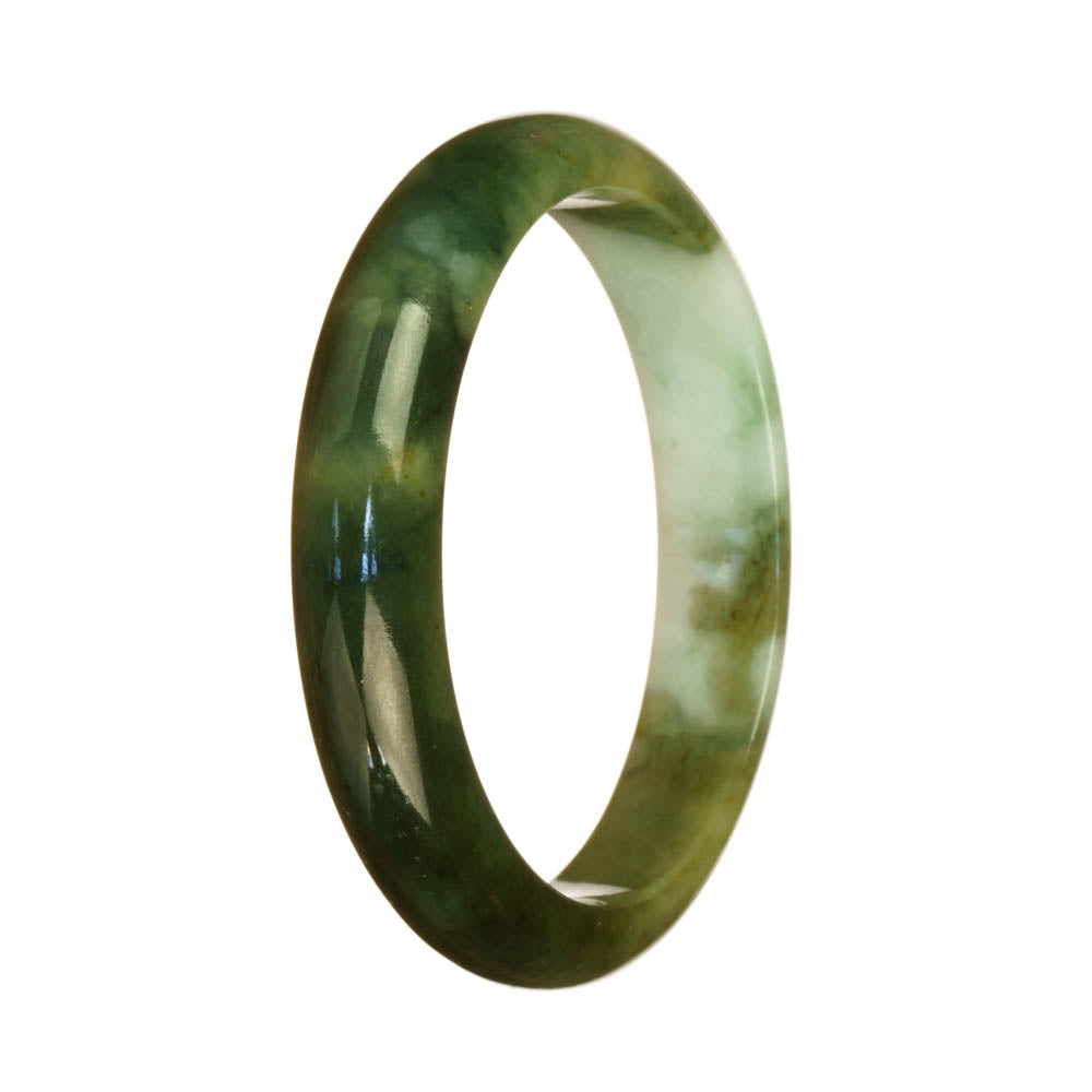 Genuine Untreated Green and White Pattern Jadeite Bangle Bracelet - 59mm Half Moon