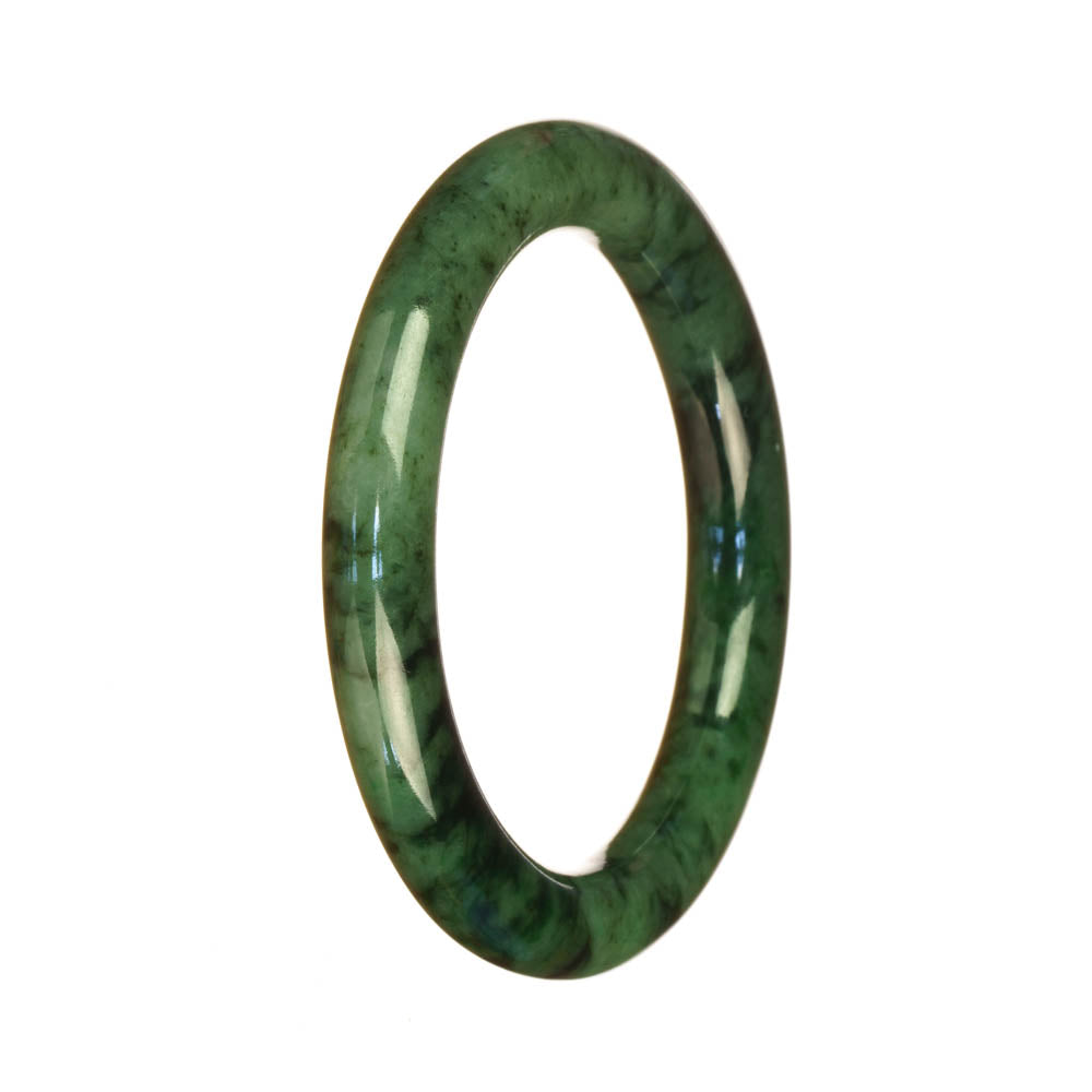 A half moon-shaped bangle bracelet made of certified, untreated deep green pattern jadeite.