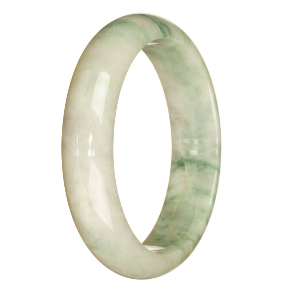 Genuine Grade A White with Green Pattern Jadeite Bracelet - 62mm Half Moon