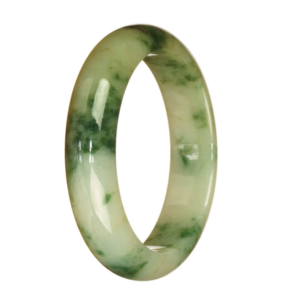 Certified Natural Green Pattern Burmese Jade Bracelet - 58mm Half Moon