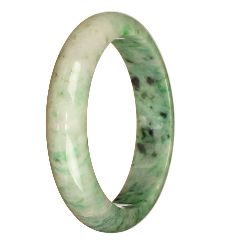 Genuine Untreated White and Green Pattern Burma Jade Bangle - 63mm Half Moon