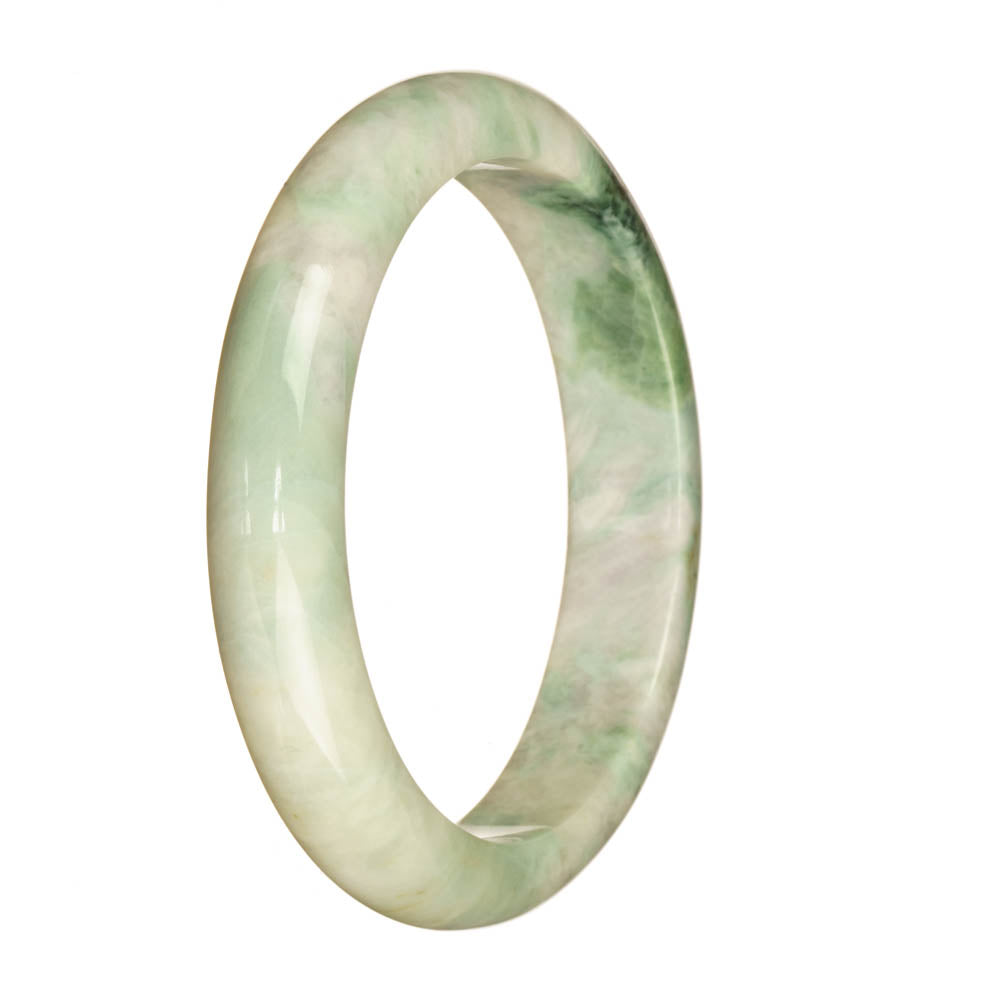 Genuine Natural White and Green Pattern Traditional Jade Bangle Bracelet - 67mm Half Moon