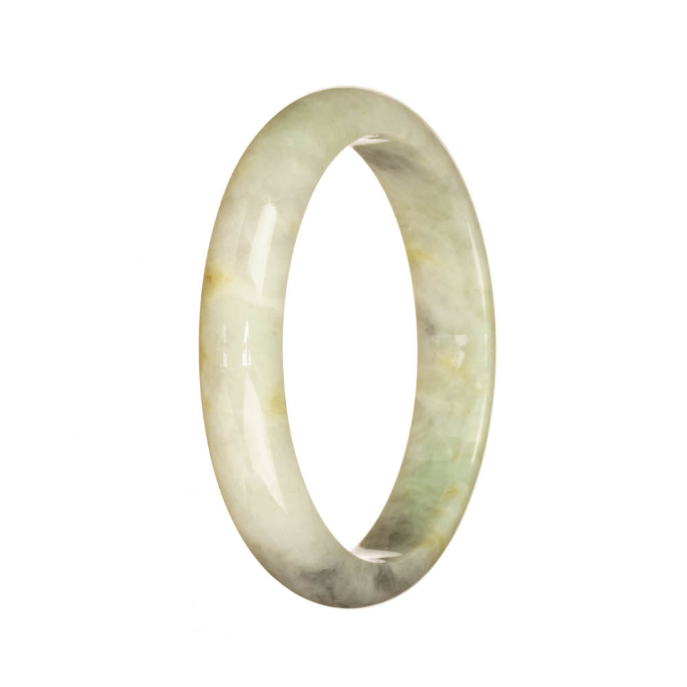 Genuine Grade A White Grey and Pale Green Burmese Jade Bracelet - 56mm Half Moon