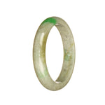 Certified Grade A Grey with Emerald Green Jadeite Jade Bangle Bracelet - 51mm Half Moon