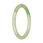 A close-up photo of a light green jade bangle bracelet with apple green tones. The bracelet is petite and round, measuring 60mm in diameter. It is a genuine Grade A jade piece from MAYS™.