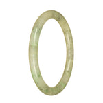 A close-up of a petite round bangle bracelet made of genuine Type A pale green pattern Burma Jade, featuring intricate details and a smooth finish.