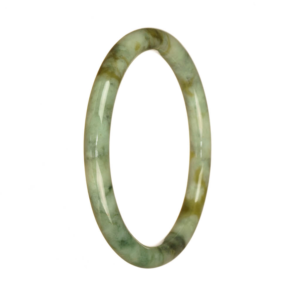 Genuine Type A Light Green Pattern Burmese Jade Bangle - 60mm Petite Round