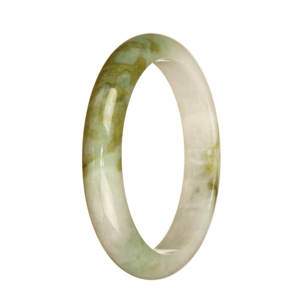 Genuine Grade A White and Green Pattern Jadeite Jade Bangle - 57mm Half Moon