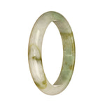 A beautiful white and green Burmese jade bangle with a Type A pattern, featuring a half moon shape and measuring 57mm. Perfect for adding elegance and charm to any outfit.