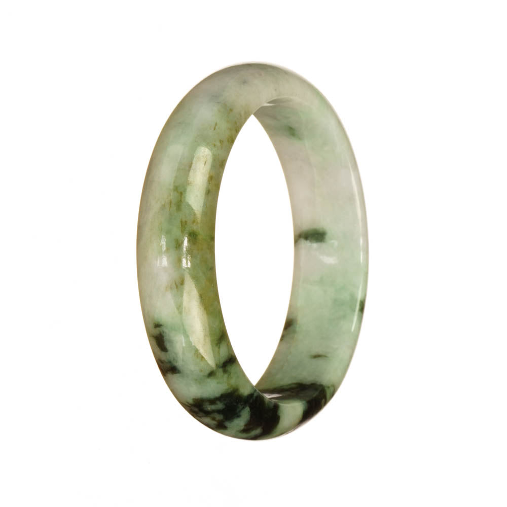 Genuine Untreated White and Green Pattern Burmese Jade Bangle - 53mm Half Moon