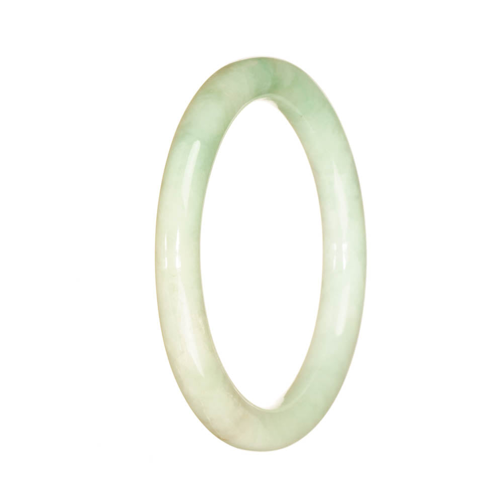 A close-up of a delicate light green jade bracelet, crafted in a traditional style. The bracelet has a petite round shape, measuring 55mm in diameter. The jade is genuine and untreated, showcasing its natural beauty. Designed by MAYS™.