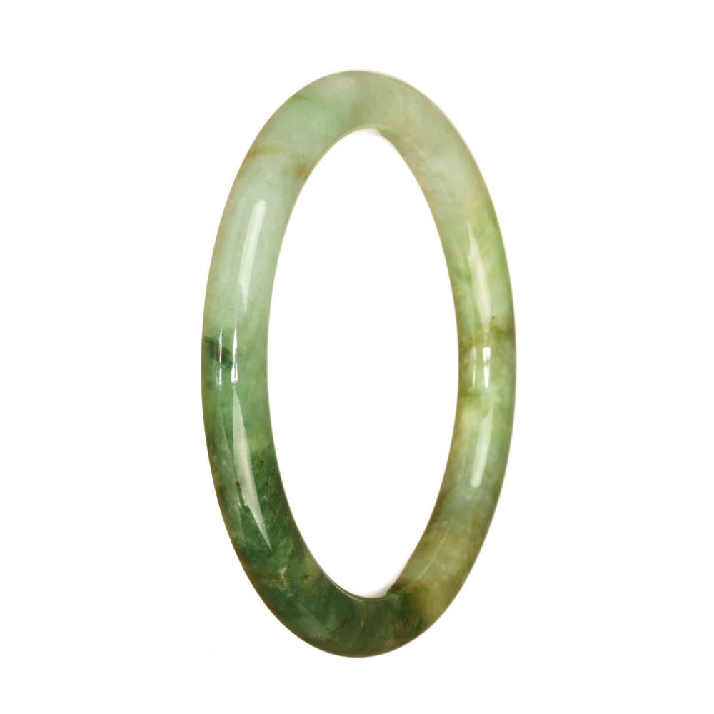 Genuine Type A Light Green and Green Pattern Jade Bracelet - 58mm Petite Round