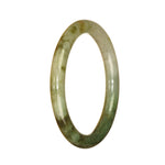 Close-up image of a small round jade bangle with a beautiful green and light green pattern. The bangle is made of certified Grade A jadeite jade, measuring 55mm in size. It is a petite and elegant piece of jewelry from the brand MAYS.