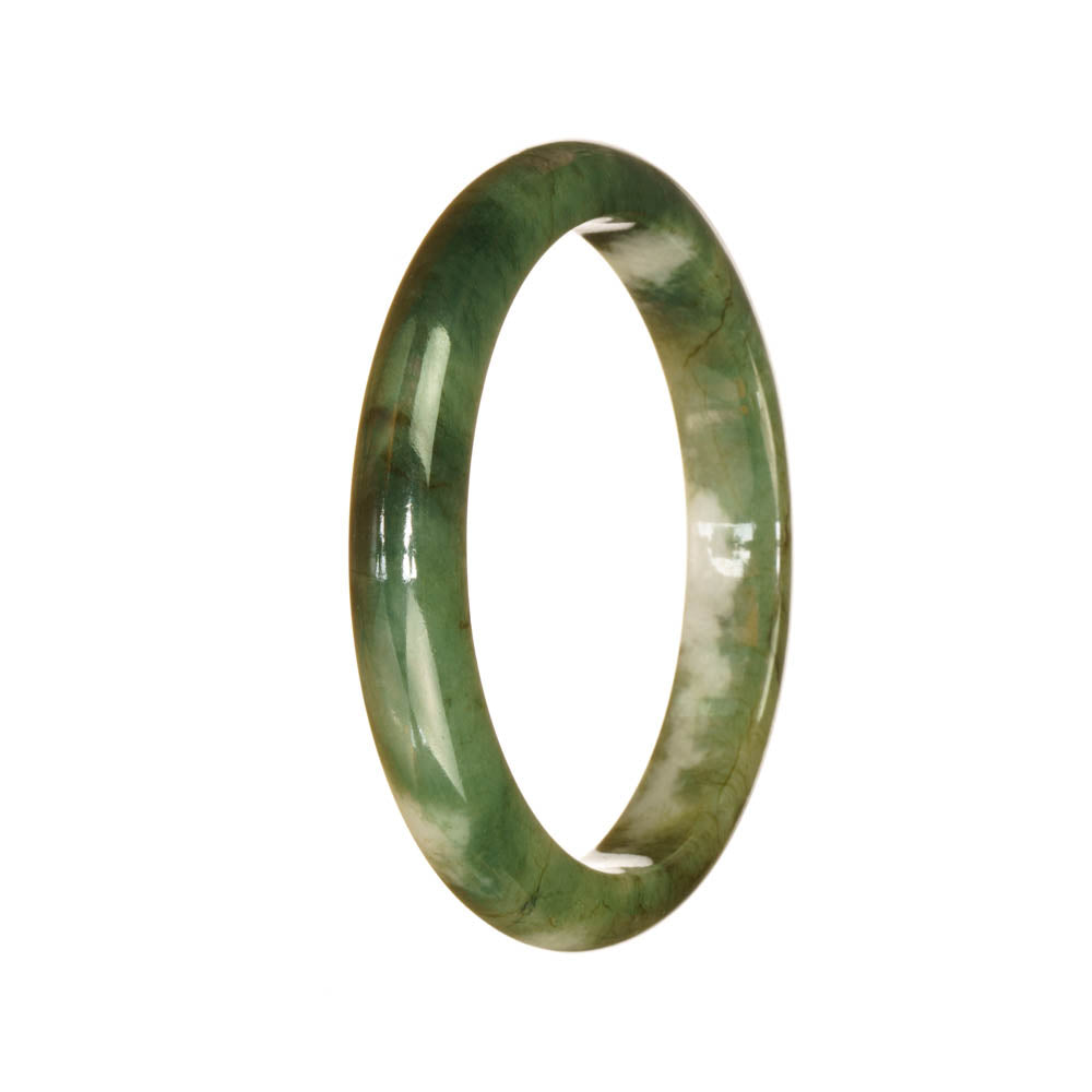 Real Grade A Green and White Pattern Burma Jade Bangle Bracelet - 54mm Half Moon