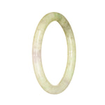 A small, round jade bangle with a light green and green pattern. It is made of high-quality grade A jade and has a petite size of 55mm. The bangle is sold by MAYS.