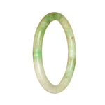 A small, round Burmese jade bangle bracelet with a beautiful green and white pattern. This bracelet is certified Grade A and measures 56mm in size. Sold by MAYS GEMS.