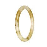 A close-up photo of a petite round jade bangle bracelet with a white and brown pattern. The jade stone is untreated and has a traditional design. The bracelet is 56mm in size.
