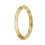 A close-up image of a petite round white and brown pattern jade bangle bracelet made of genuine grade A jadeite jade.