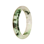 Genuine Grade A White with Deep Green Pattern Jadeite Bracelet - 54mm Half Moon