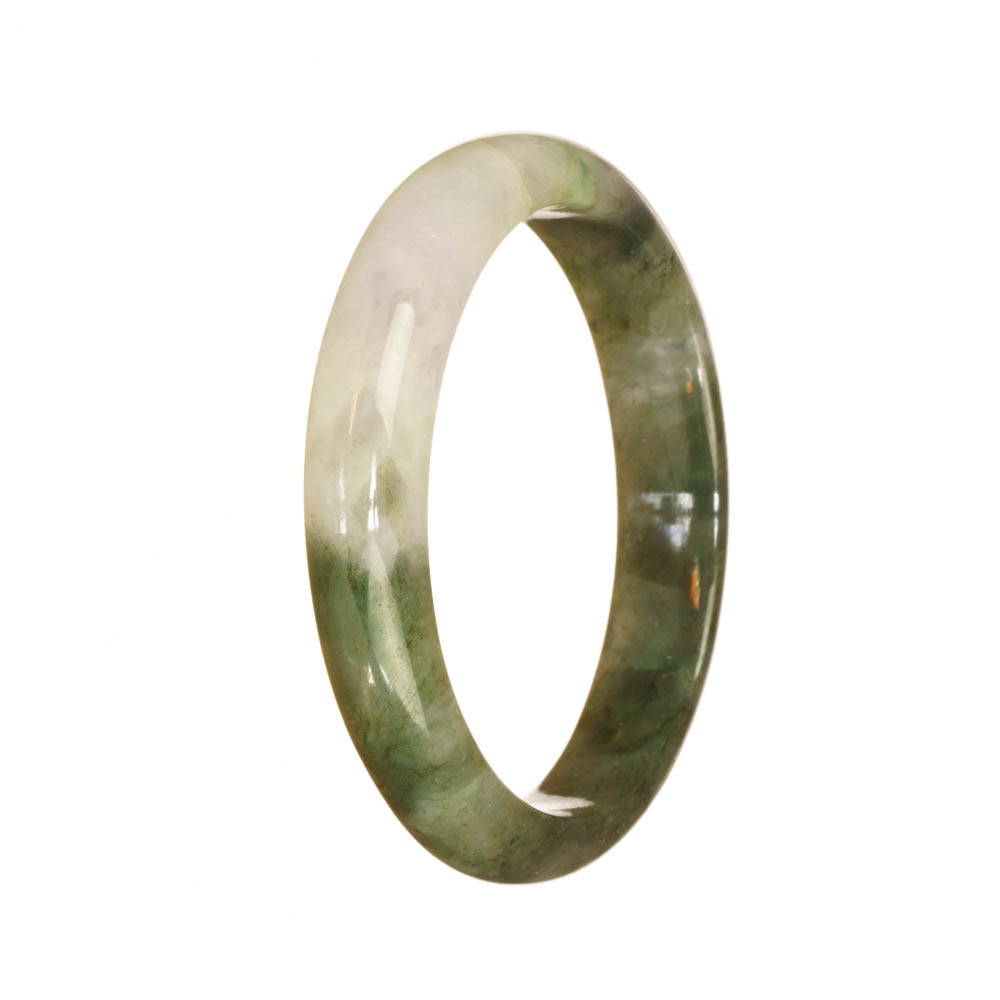 Genuine Untreated Green and White Pattern Traditional Jade Bangle - 55mm Half Moon