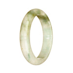 A half moon-shaped jadeite bangle with a genuine grade A white and green pattern.