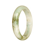 Genuine Grade A White and Green Pattern Jadeite Bangle - 55mm Half Moon