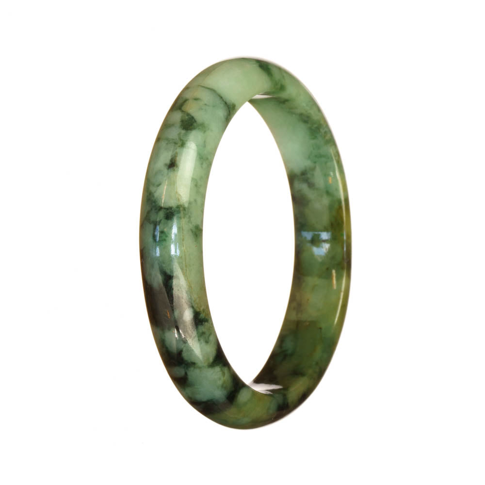 Genuine Grade A Green Pattern Burma Jade Bangle Bracelet - 55mm Half Moon