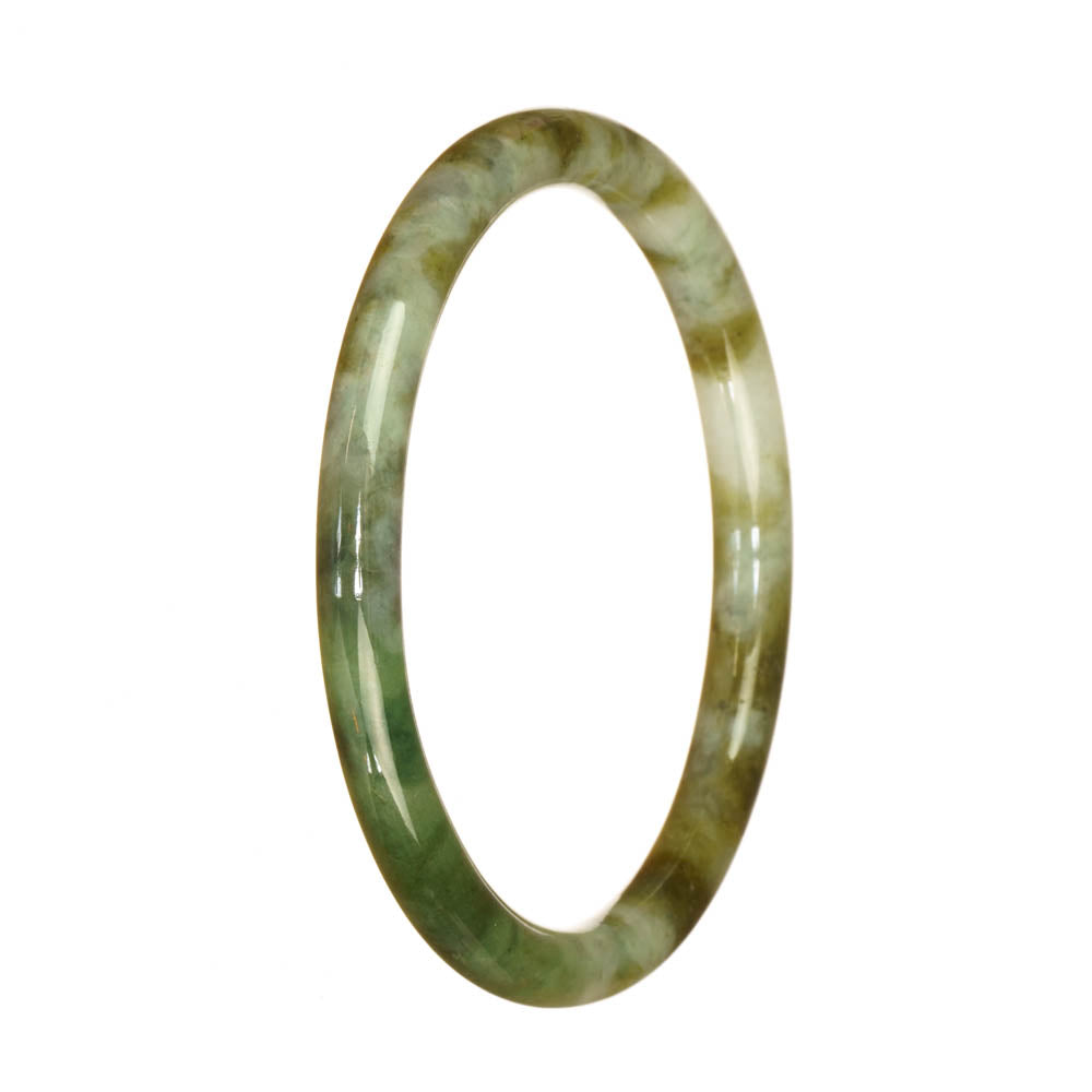 Genuine Untreated Green White and Brown Pattern Jadeite Jade Bracelet - 62mm Petite Round