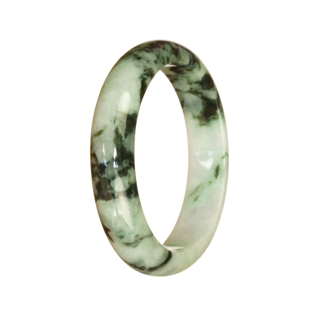 Real Type A White and Green Pattern Burma Jade Bangle - 54mm Half Moon