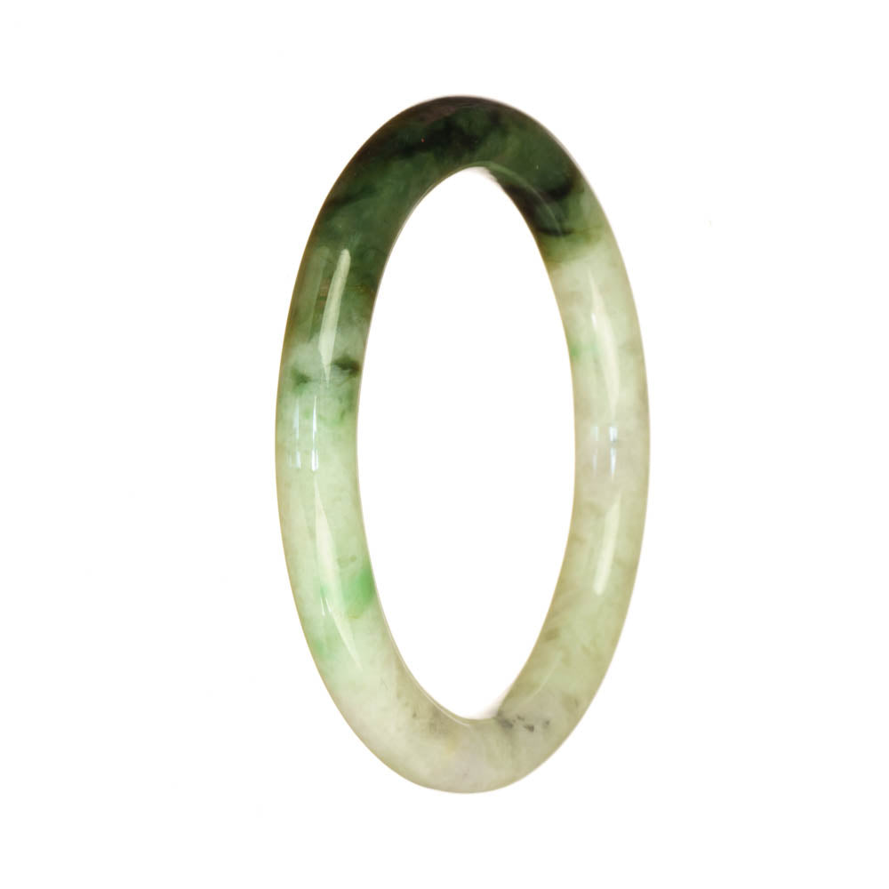 Real Grade A White and Green Pattern Jade Bracelet - 55mm Petite Round