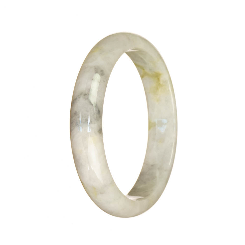 Genuine Grade A White and Greyish Jade Bangle Bracelet - 56mm Half Moon