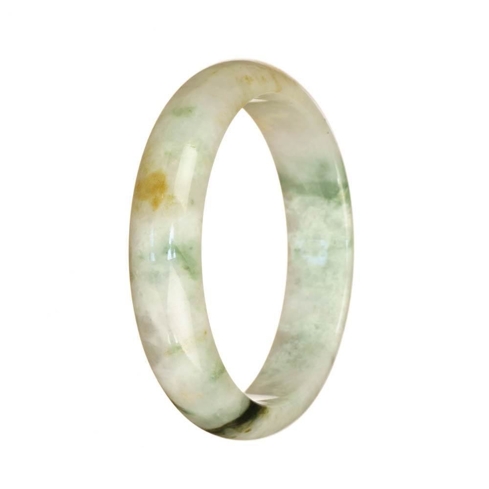 Genuine Grade A White and Green Pattern Burma Jade Bracelet - 56mm Half Moon