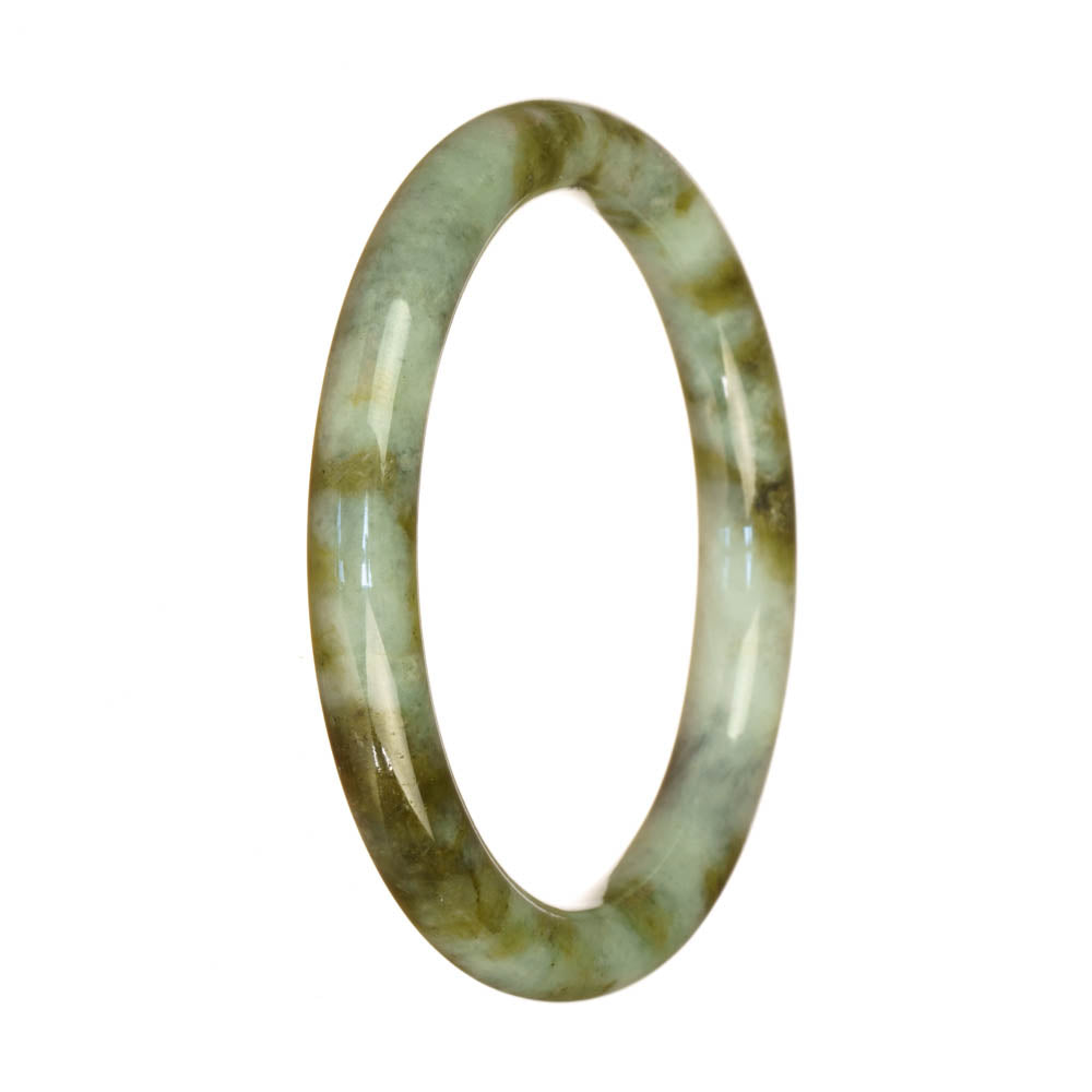 A delicate light green and brown patterned Burma Jade bracelet, measuring 59mm in size. Perfect for adding a touch of elegance to any outfit.