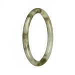 A beautiful and authentic Type A Grey Jadeite Bangle Bracelet with an Olive Green Pattern, measuring 61mm in a petite round shape. Sold by MAYS.