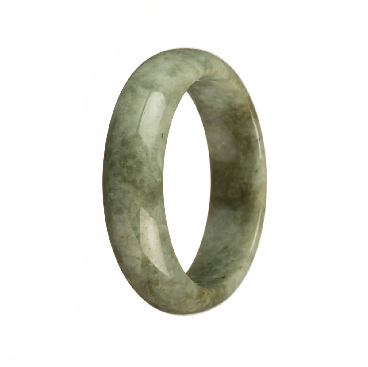 A half moon-shaped jade bangle bracelet with a real, natural green color, showcasing traditional beauty.
