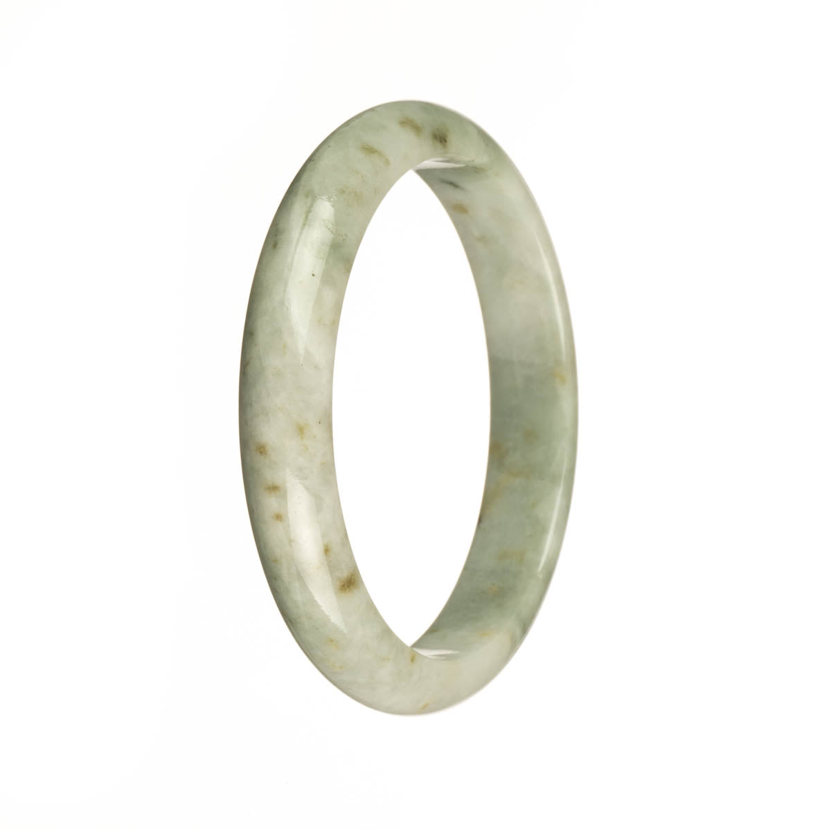 Real Natural White with Green Pattern Jadeite Bangle - 58mm Half Moon