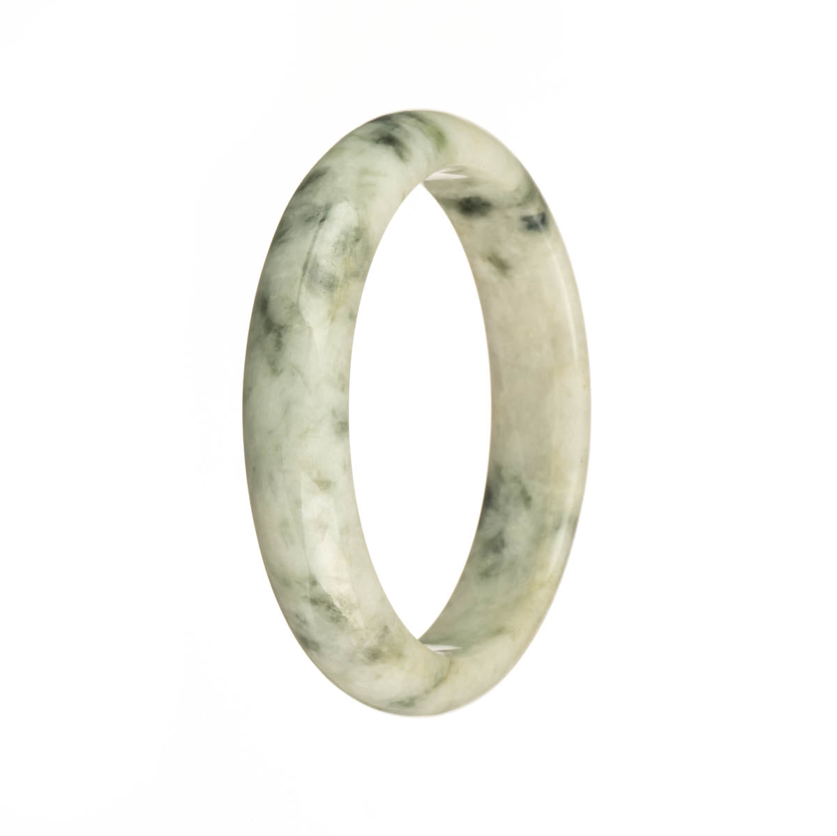Authentic Grade A White with Green Pattern Jadeite Bangle Bracelet - 56mm Half Moon