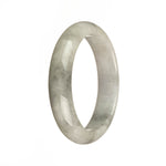 Genuine Type A White with Grey Pattern Burma Jade Bangle - 55mm Half Moon