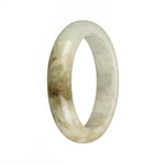 Genuine Grade A White with Olive Green Pattern Burma Jade Bangle Bracelet - 55mm Half Moon