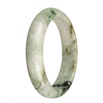 Genuine Grade A Pale Green with Dark Green Pattern and Brown Spots Burmese Jade Bangle - 67mm Half Moon