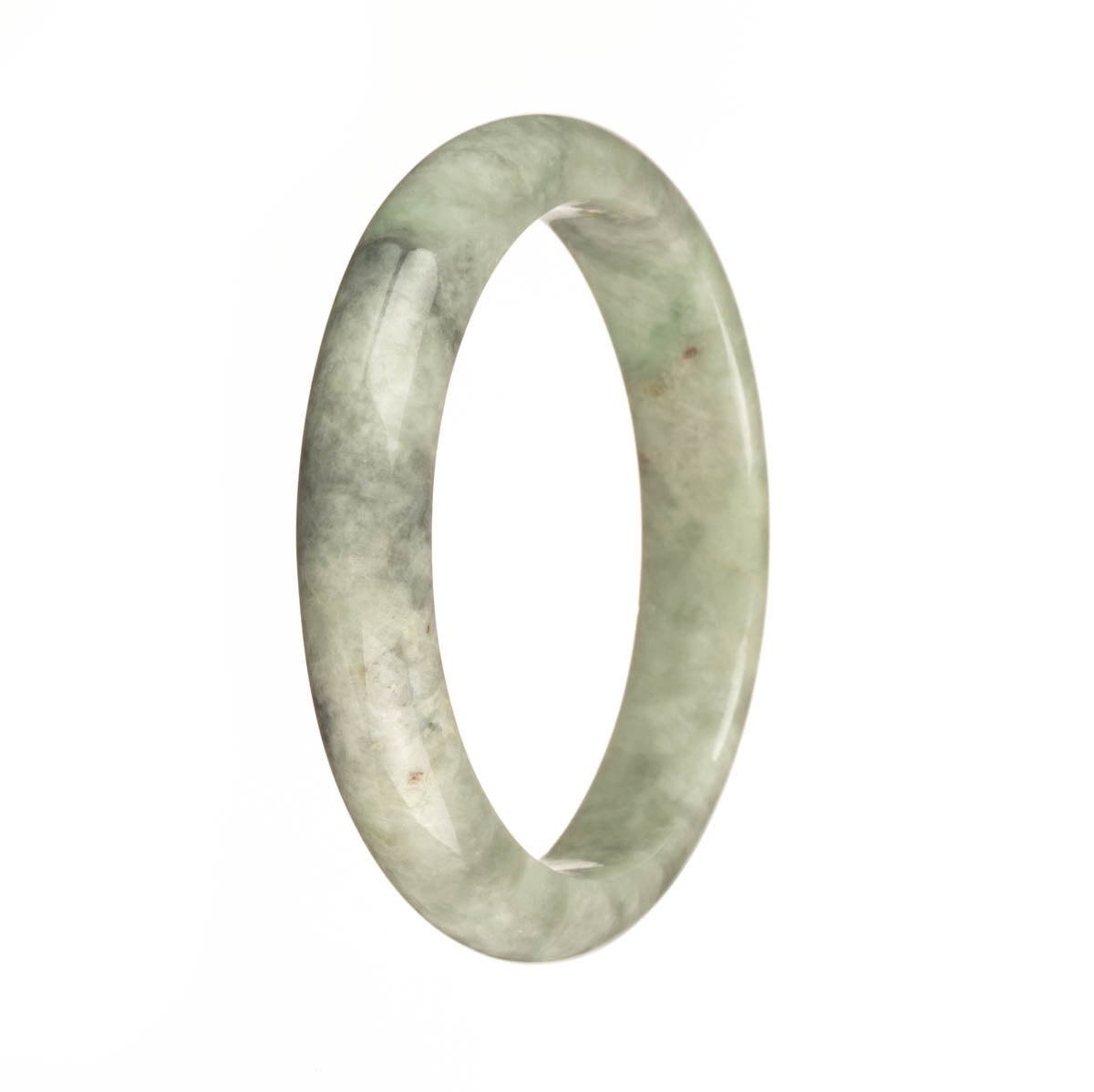 Genuine Untreated Pale Green with Grey Pattern Jadeite Jade Bangle Bracelet - 59mm Half Moon