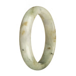Genuine Grade A Green and White with Brown Spots Traditional Jade Bangle Bracelet - 65mm Half Moon