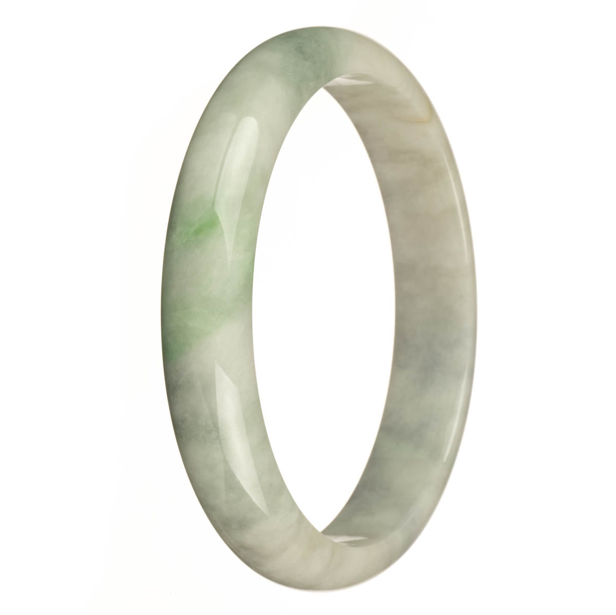 Authentic Type A White with Green Pattern, Apple Green and Lavender Spots Burma Jade Bangle - 79mm Half Moon