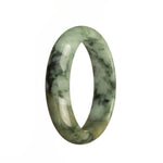 Real Untreated Green with Dark Green Pattern Traditional Jade Bangle - 55mm Half Moon