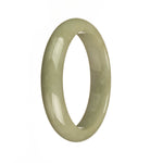 A high-quality jade bangle bracelet with a half-moon shape in a beautiful olive green color, sourced from Burma.