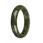 Certified Untreated Olive Green with Green Pattern Burmese Jade Bangle Bracelet - 58mm Half Moon