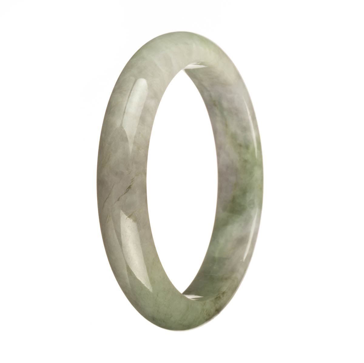 Genuine Natural Greyish Lavender and Green Burma Jade Bangle - 62mm Half Moon